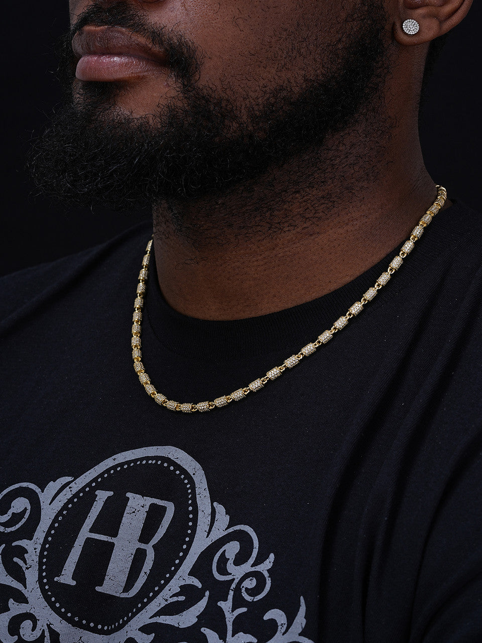 Custom 3D Barrel Link Chain Necklace Iced Out CZ Stones - 14k Gold Vermeil 925 Silver - 4mm - 16-30"