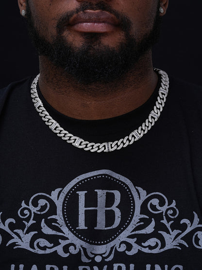 Old School Figarucci Cuban Link Chain Necklace Iced Out CZ Stones - 925 Silver - 13mm - 16"-30"