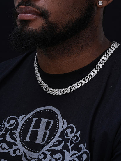 Old School Figarucci Cuban Link Chain Necklace Iced Out CZ Stones - 925 Silver - 13mm - 16"-30"