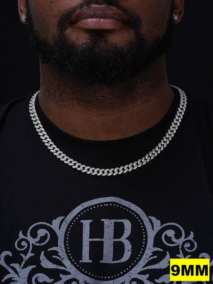 Classic Miami Cuban Link Chain Necklace Iced Out CZ Stones - 925 Silver - 6mm-18mm - 16-30"