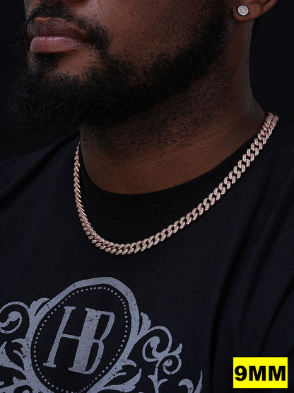 MOISSANITE Classic Miami Cuban Link Chain Necklace Iced Out - 14k Rose Gold Vermeil 925 Silver - 6mm-18mm - 16-30"