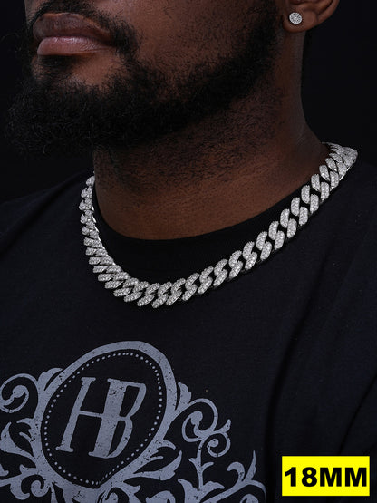 Classic Miami Cuban Link Chain Necklace Iced Out CZ Stones - 925 Silver - 6mm-18mm - 16-30"