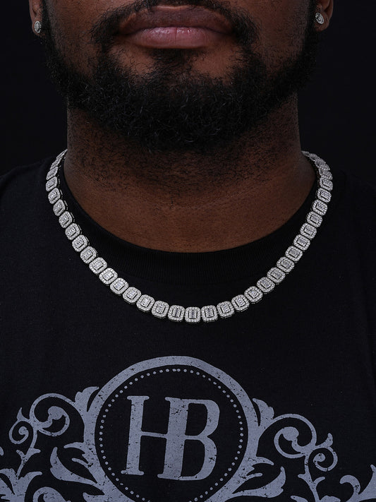 Cluster Square Chain Necklace Iced Out CZ Stones - 925 Silver - 10mm - 16"-30"