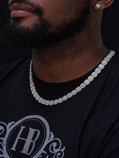 Cluster Square Chain Necklace Iced Out CZ Stones - 925 Silver - 10mm - 16"-30"