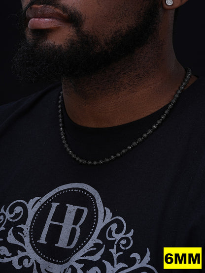 MOISSANITE Bead Ball Dogtag Necklace Chain - Black Rhodium Over 925 Silver - 4mm-10mm - 16"-30"