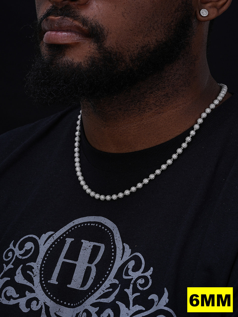 MOISSANITE Bead Ball Dogtag Necklace Chain - 925 Silver - 4mm-10mm - 16"-30"