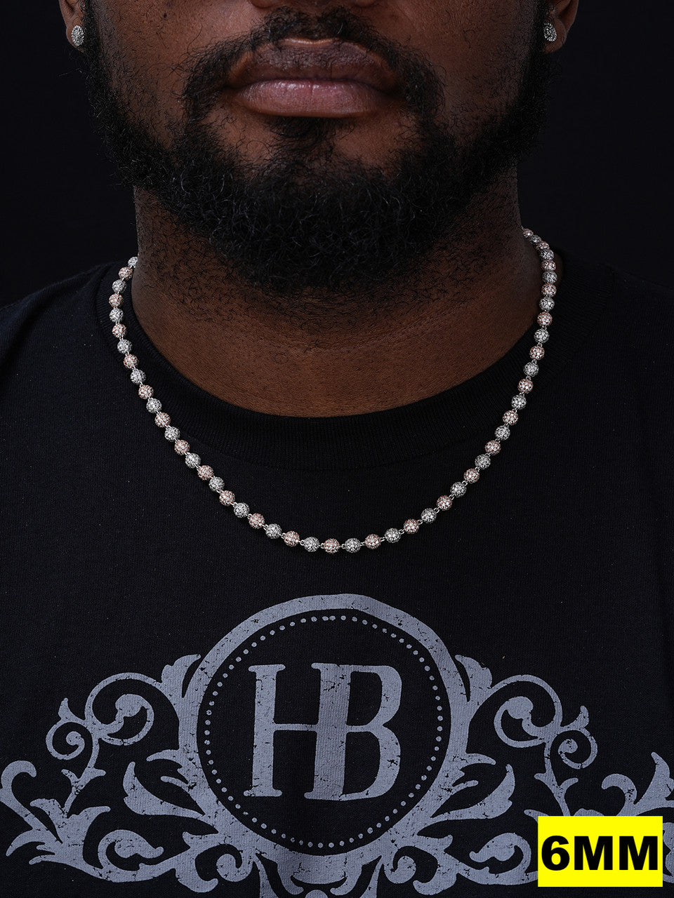 MOISSANITE Bead Ball Dogtag Necklace Chain - Rose Gold Vermeil & 925 Silver - 4mm-10mm - 16"-30"