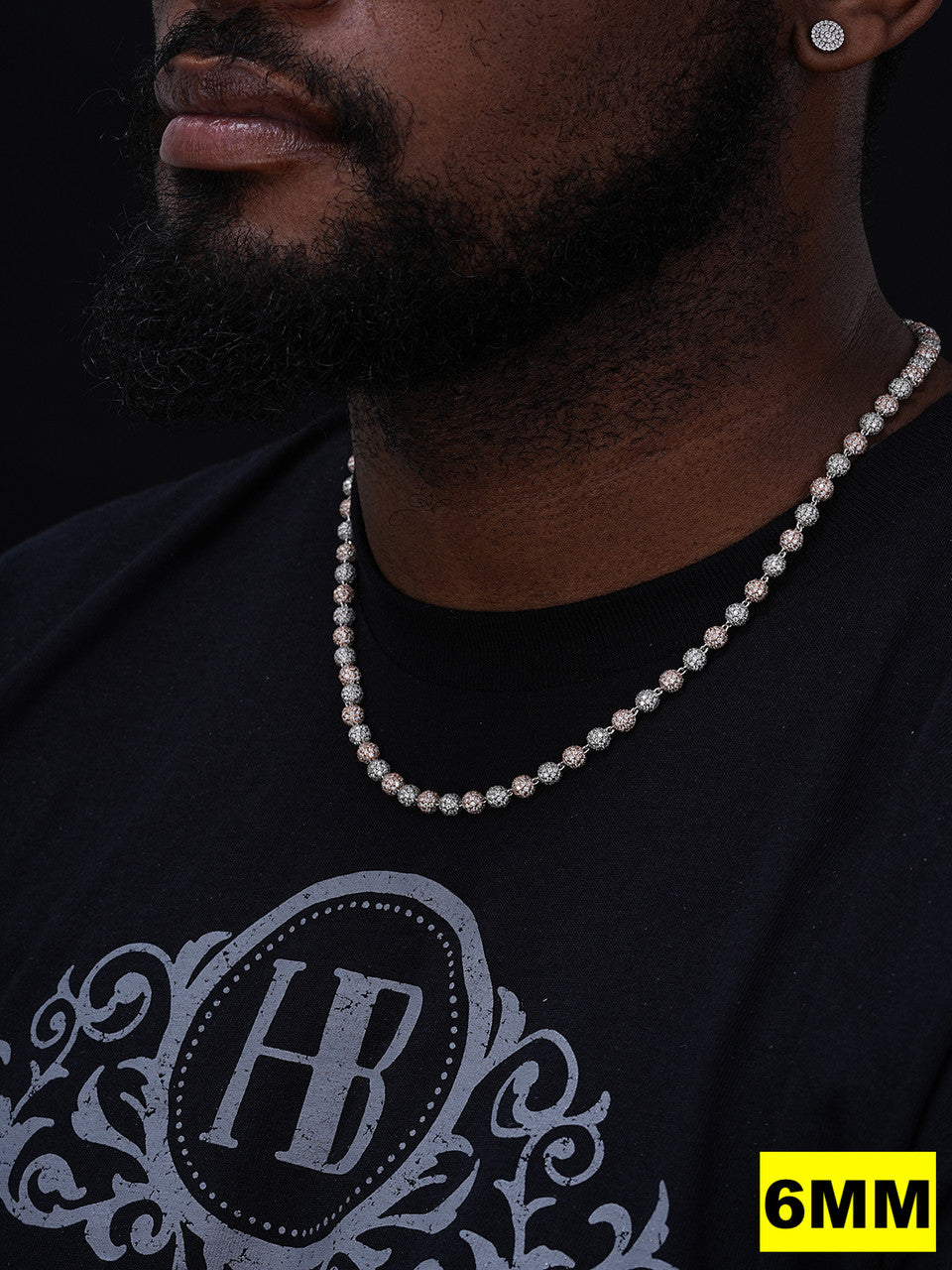 MOISSANITE Bead Ball Dogtag Necklace Chain - Rose Gold Vermeil & 925 Silver - 4mm-10mm - 16"-30"