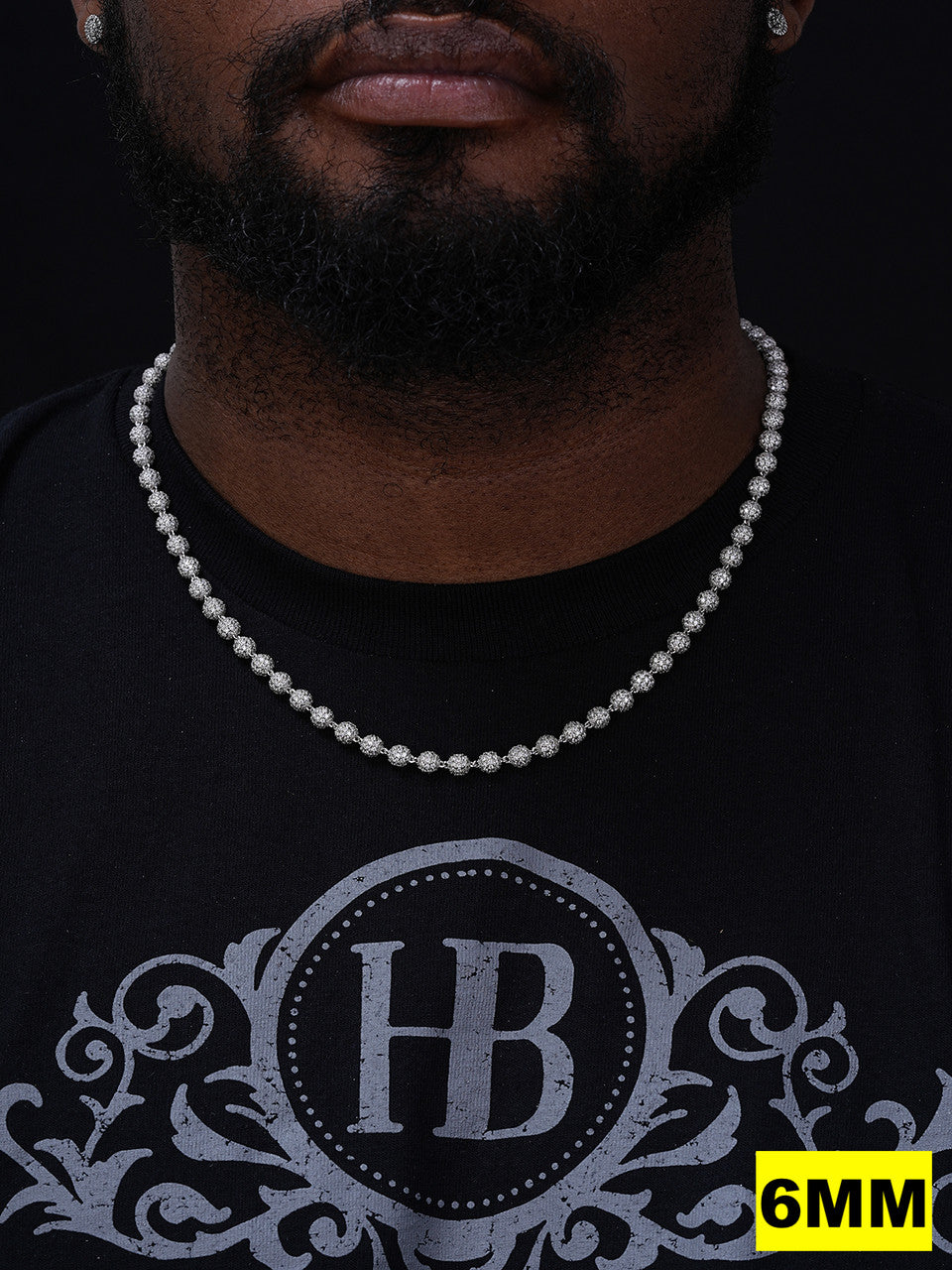 MOISSANITE Bead Ball Dogtag Necklace Chain - 925 Silver - 4mm-10mm - 16"-30"