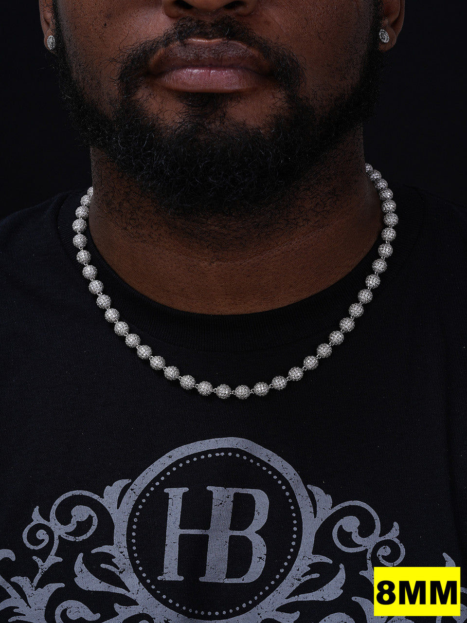 MOISSANITE Bead Ball Dogtag Necklace Chain - 925 Silver - 4mm-10mm - 16"-30"