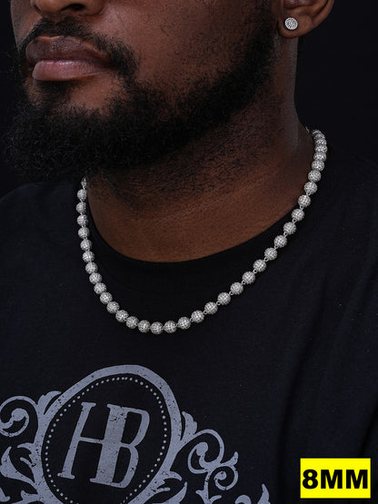 MOISSANITE Bead Ball Dogtag Necklace Chain - 925 Silver - 4mm-10mm - 16"-30"