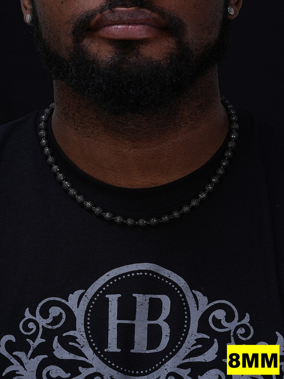 MOISSANITE Bead Ball Dogtag Necklace Chain - Black Rhodium Over 925 Silver - 4mm-10mm - 16"-30"