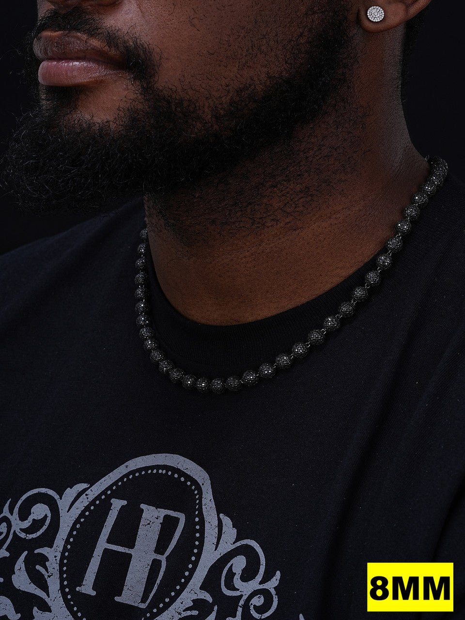 MOISSANITE Bead Ball Dogtag Necklace Chain - Black Rhodium Over 925 Silver - 4mm-10mm - 16"-30"