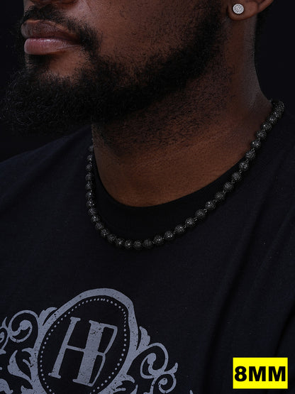 MOISSANITE Bead Ball Dogtag Necklace Chain - Black Rhodium Over 925 Silver - 4mm-10mm - 16"-30"