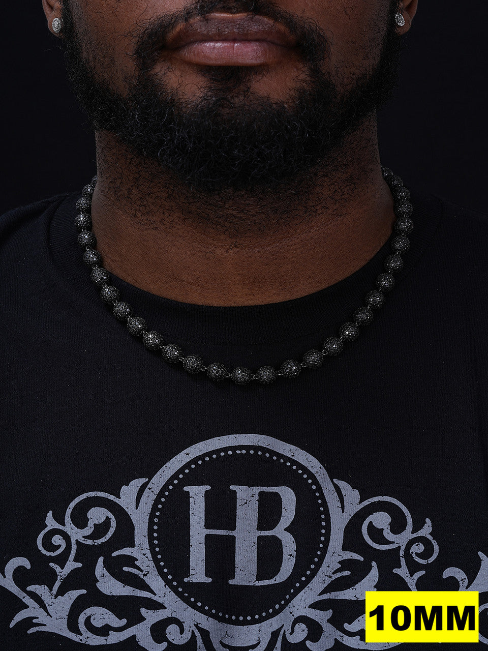 MOISSANITE Bead Ball Dogtag Necklace Chain - Black Rhodium Over 925 Silver - 4mm-10mm - 16"-30"