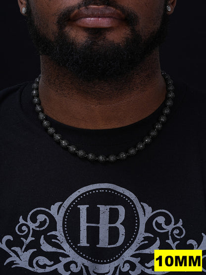 MOISSANITE Bead Ball Dogtag Necklace Chain - Black Rhodium Over 925 Silver - 4mm-10mm - 16"-30"