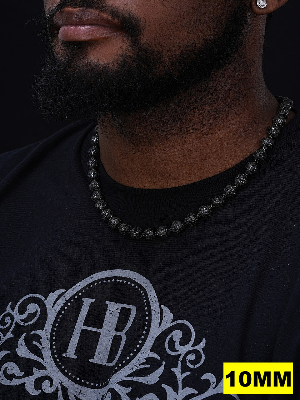 MOISSANITE Bead Ball Dogtag Necklace Chain - Black Rhodium Over 925 Silver - 4mm-10mm - 16"-30"