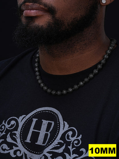 MOISSANITE Bead Ball Dogtag Necklace Chain - Black Rhodium Over 925 Silver - 4mm-10mm - 16"-30"