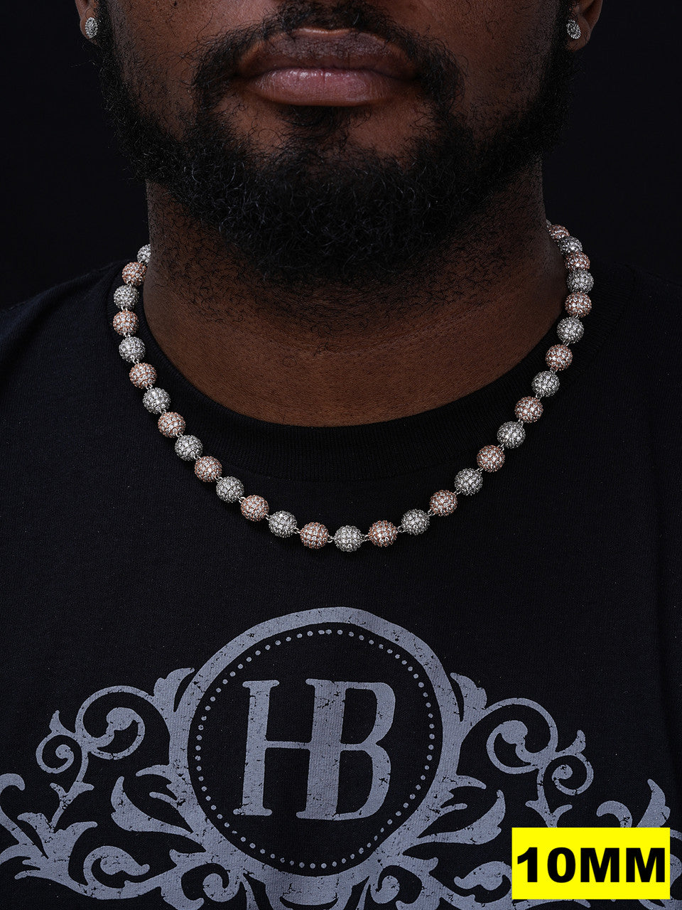 MOISSANITE Bead Ball Dogtag Necklace Chain - Rose Gold Vermeil & 925 Silver - 4mm-10mm - 16"-30"