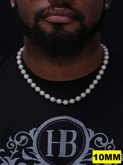 MOISSANITE Bead Ball Dogtag Necklace Chain - 925 Silver - 4mm-10mm - 16"-30"