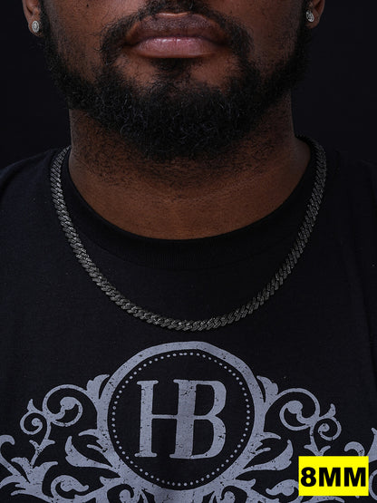 BLACK MOISSANITE 8mm Real Miami Cuban Link Prong Chain Iced Black Rhodium Over 925 Silver Necklace