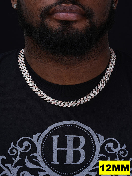 MOISSANITE #1 Bestseller Miami Cuban Link Prong Chain Necklace Iced Out - 14k Rose Gold Vermeil & 925 Silver - 8mm-20mm - 16" - 30"