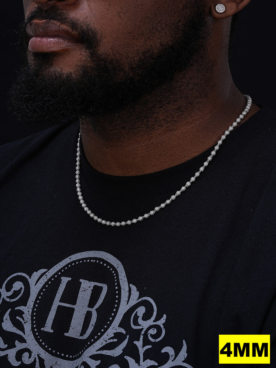 MOISSANITE Bead Ball Dogtag Necklace Chain - 925 Silver - 4mm-10mm - 16"-30"