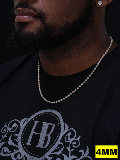 MOISSANITE Bead Ball Dogtag Necklace Chain - Rose Gold Vermeil & 925 Silver - 4mm-10mm - 16"-30"