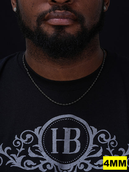 MOISSANITE Bead Ball Dogtag Necklace Chain - Black Rhodium Over 925 Silver - 4mm-10mm - 16"-30"