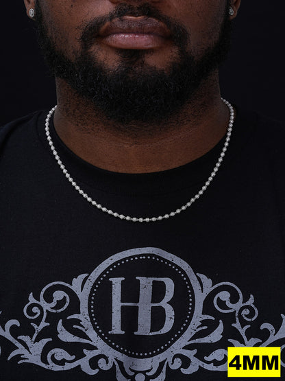 MOISSANITE Bead Ball Dogtag Necklace Chain - 925 Silver - 4mm-10mm - 16"-30"