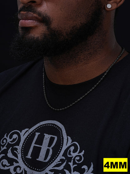 MOISSANITE Bead Ball Dogtag Necklace Chain - Black Rhodium Over 925 Silver - 4mm-10mm - 16"-30"