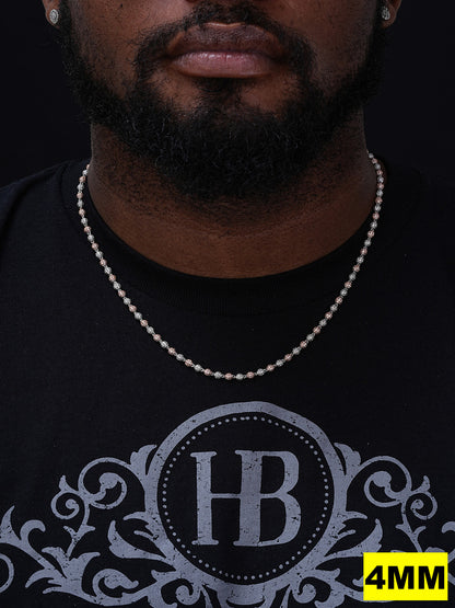 MOISSANITE Bead Ball Dogtag Necklace Chain - Rose Gold Vermeil & 925 Silver - 4mm-10mm - 16"-30"