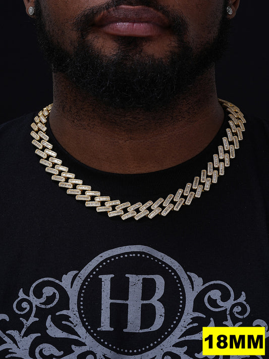 Baguette Prong Miami Cuban Link Chain Necklace Iced Out CZ Stones - 14k Gold Vermeil 925 Silver - 18mm - 18"-30"