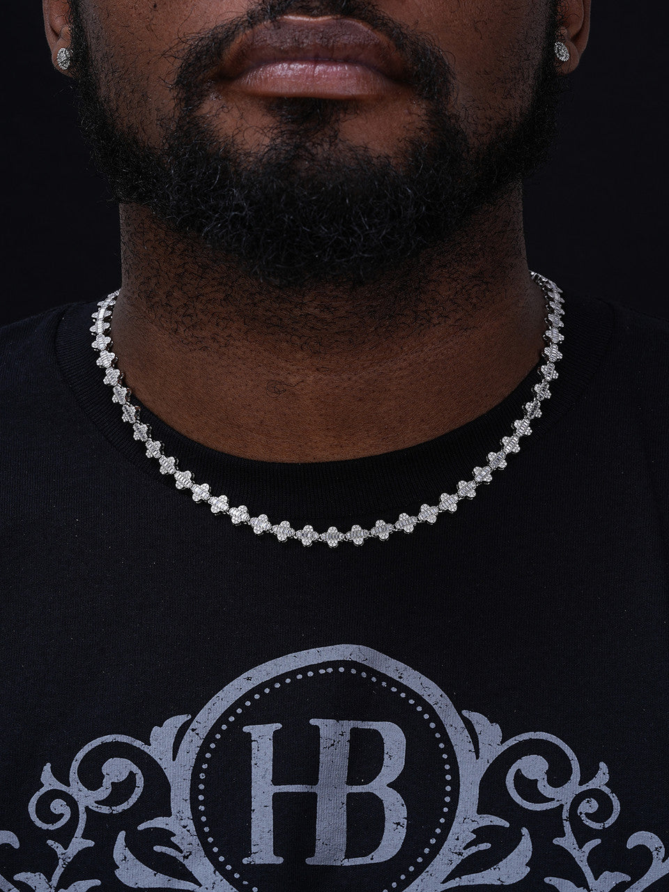 MOISSANITE Baguette Clover Chain Necklace Iced Out - 925 Silver - 8mm - 14"-24"