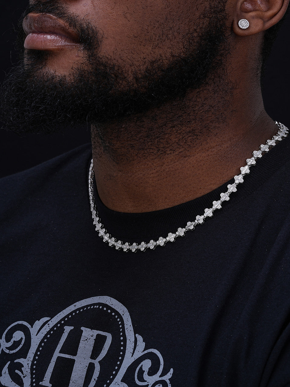 MOISSANITE Baguette Clover Chain Necklace Iced Out - 925 Silver - 8mm - 14"-24"