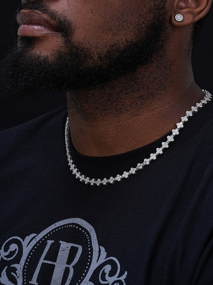 MOISSANITE Baguette Clover Chain Necklace Iced Out - 925 Silver - 8mm - 14"-24"