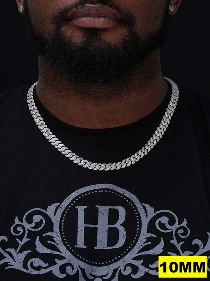 3D Miami Cuban Link Prong Chain Necklace Iced Out - 925 Silver - 10mm-14mm - 16-30"