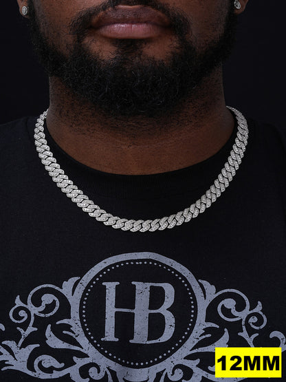 3D Miami Cuban Link Prong Chain Necklace Iced Out - 925 Silver - 10mm-14mm - 16-30"