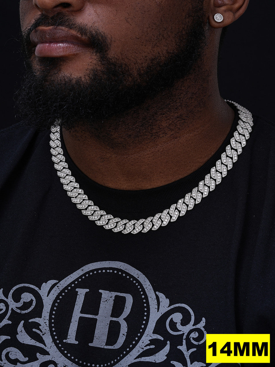 3D Miami Cuban Link Prong Chain Necklace Iced Out - 925 Silver - 10mm-14mm - 16-30"