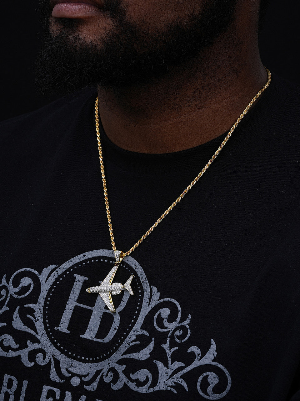 Real 925 Silver Gold Bling Out Iced Airplane Hip Hop Pendant