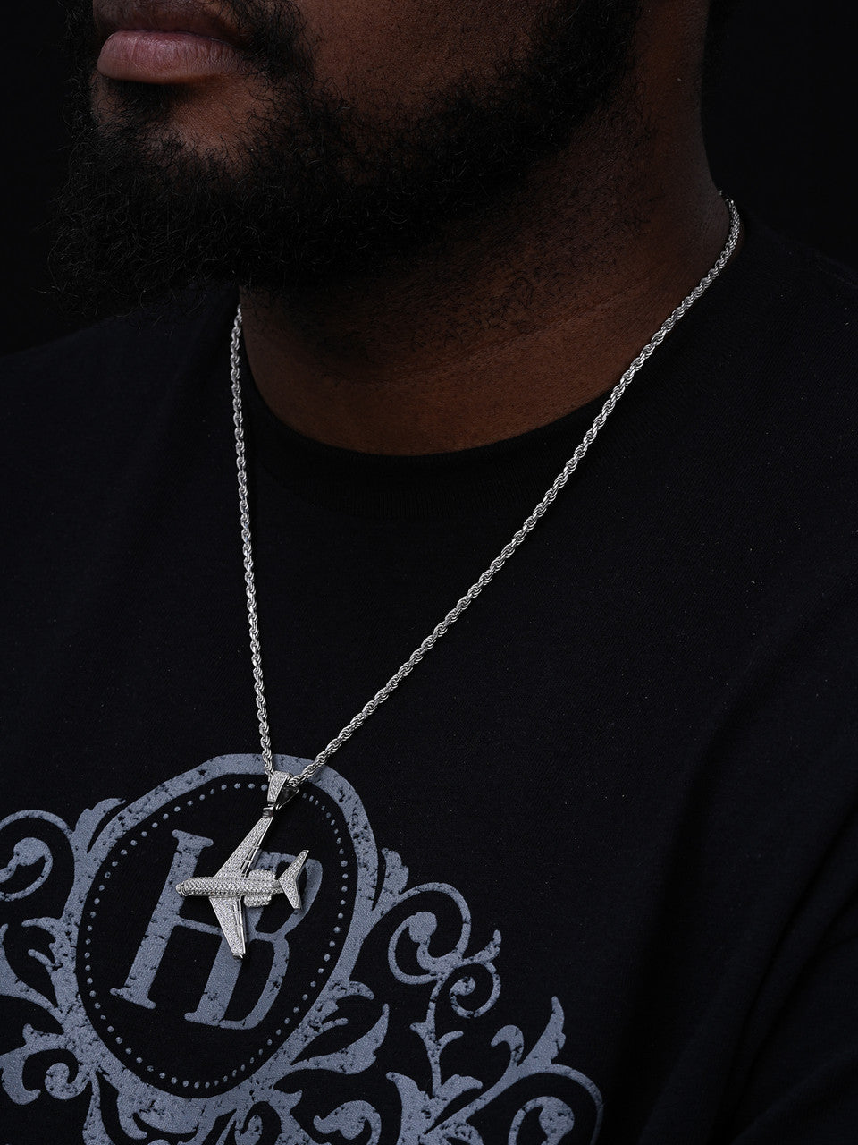 Real 925 Silver Gold Bling Out Iced Airplane Hip Hop Pendant