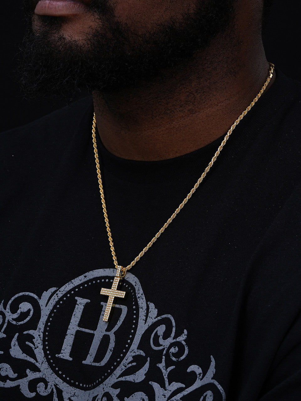 MOISSANITE Prong Set Iced Out Cross Pendant - 14k Gold Vermeil or 925 Silver - Medium 2"