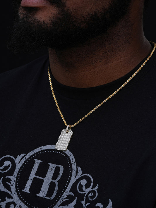 Dog Tag Iced Hip Hop Pendant - 14k Gold Vermeil 925 Silver - CZ Stones - 3 Sizes 1"-2"
