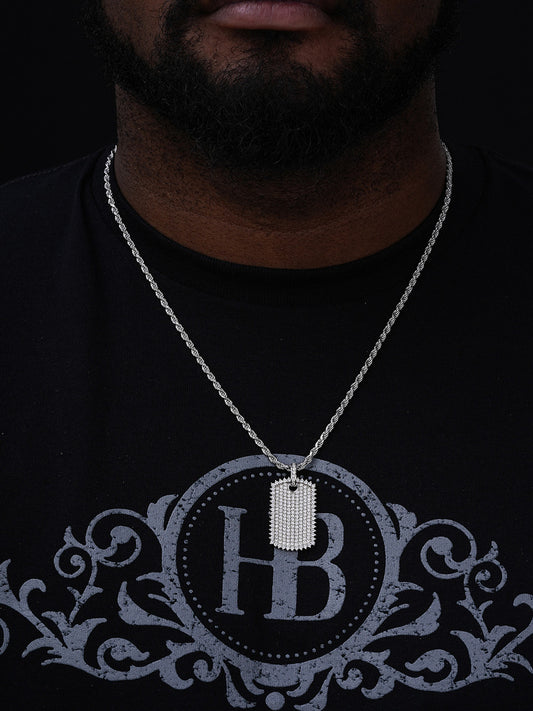Dog Tag Iced Hip Hop Pendant - 925 Silver - CZ Stones - 3 Sizes 1"-2"