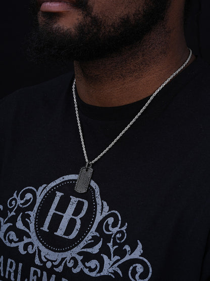 Black MOISSANITE Dog Tag Iced Hip Hop Pendant - Black Rhodium Over 925 Silver - 3 Sizes 1"-2"
