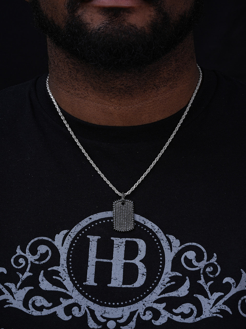 Black MOISSANITE Dog Tag Iced Hip Hop Pendant - Black Rhodium Over 925 Silver - 3 Sizes 1"-2"