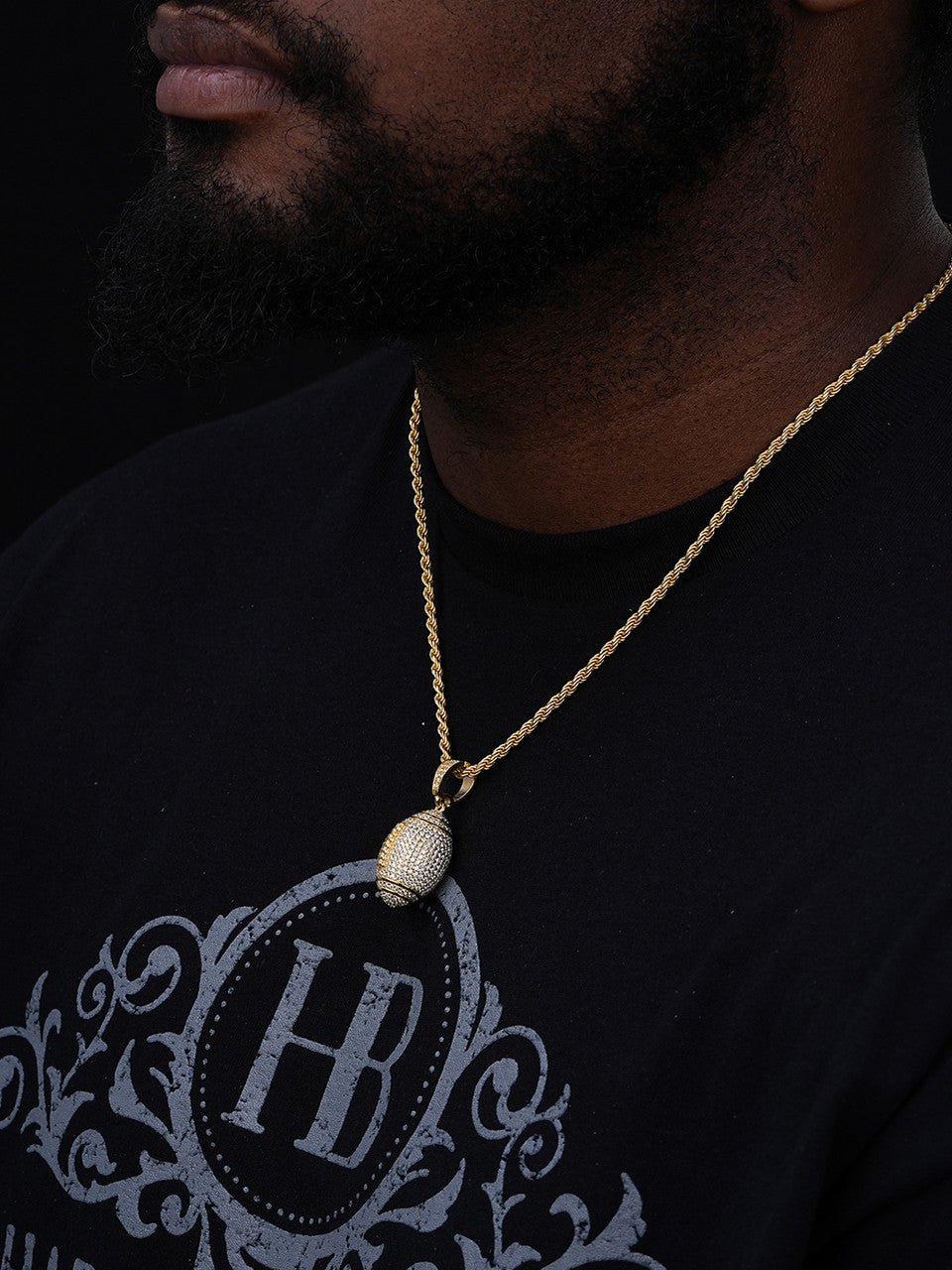 MOISSANITE Men's Football Iced Out Pendant - 14k Gold Vermeil Or 925 Silver - Small 1.25"