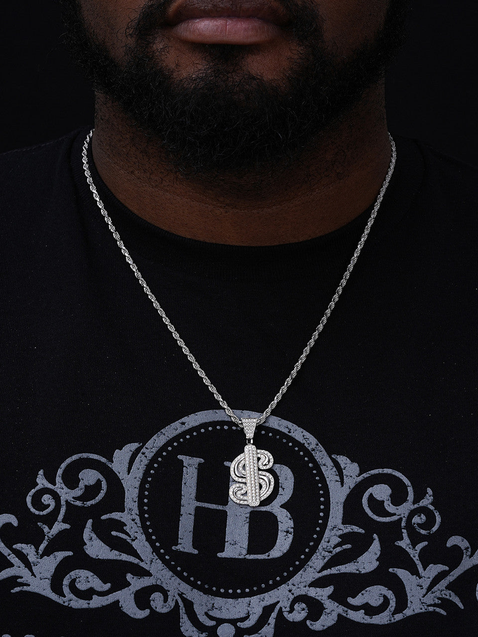 MOISSANITE Iced Out Dollar $ Sign Money Pendant - 14k Gold Vermeil Or 925 Silver - Medium 1.75"