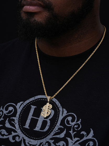 MOISSANITE Iced Out Dollar $ Sign Money Pendant - 14k Gold Vermeil Or 925 Silver - Medium 1.75"