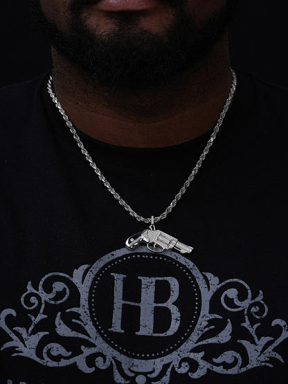 Pistol Revolver Gun HipHop Pendant - 14k Gold Vermeil Or 925 Silver - CZ Stones - Medium 2"